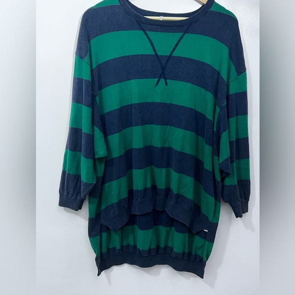 Free People Green and Navy Striped Sweatshirt - Picture 1 of 7